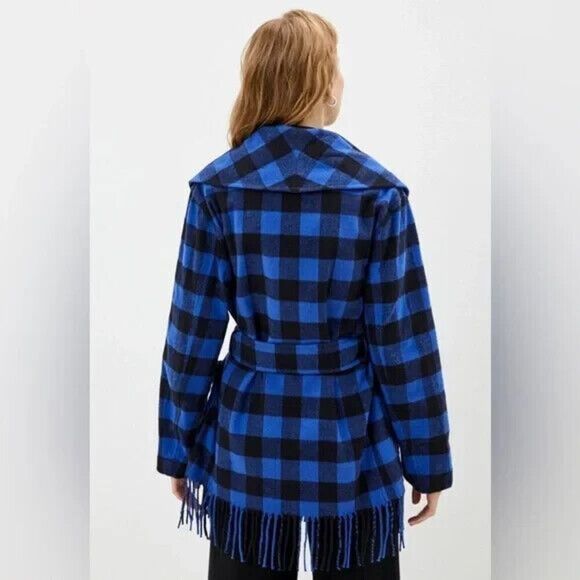 New POLO RALPH LAUREN Checked Fringe-Edge Belted Jacket Size Large - Picture 4 of 7